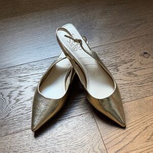 Franco Sarto Gold Pointed Toe Slingback Heels